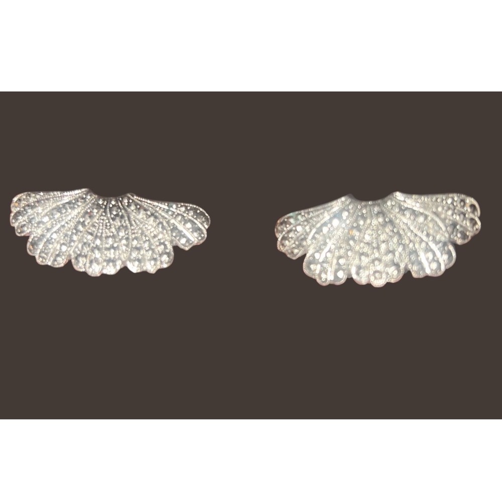 Vtg West Germany Silver Tone Fan Shell Clip On‎ Earrings Mid Century Deco Style